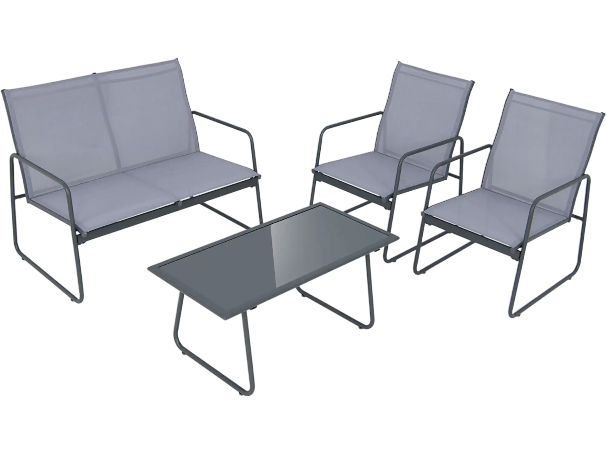 Costway 4-Piece Metal Patio Furniture Chat Set with Tempered Glass Coffee Table 95138406 New