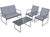 4 Pieces of Metal Patio Furniture Chat Set with Tempered Glass Coffee Table