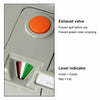 Close-up of the level indicator and exhaust valve on the 5.3-gallon portable travel toilet for easy monitoring.