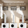 Three mist levels of the 5.5Gal humidifier with 360° nozzles, showcasing adjustable settings for large room comfort.