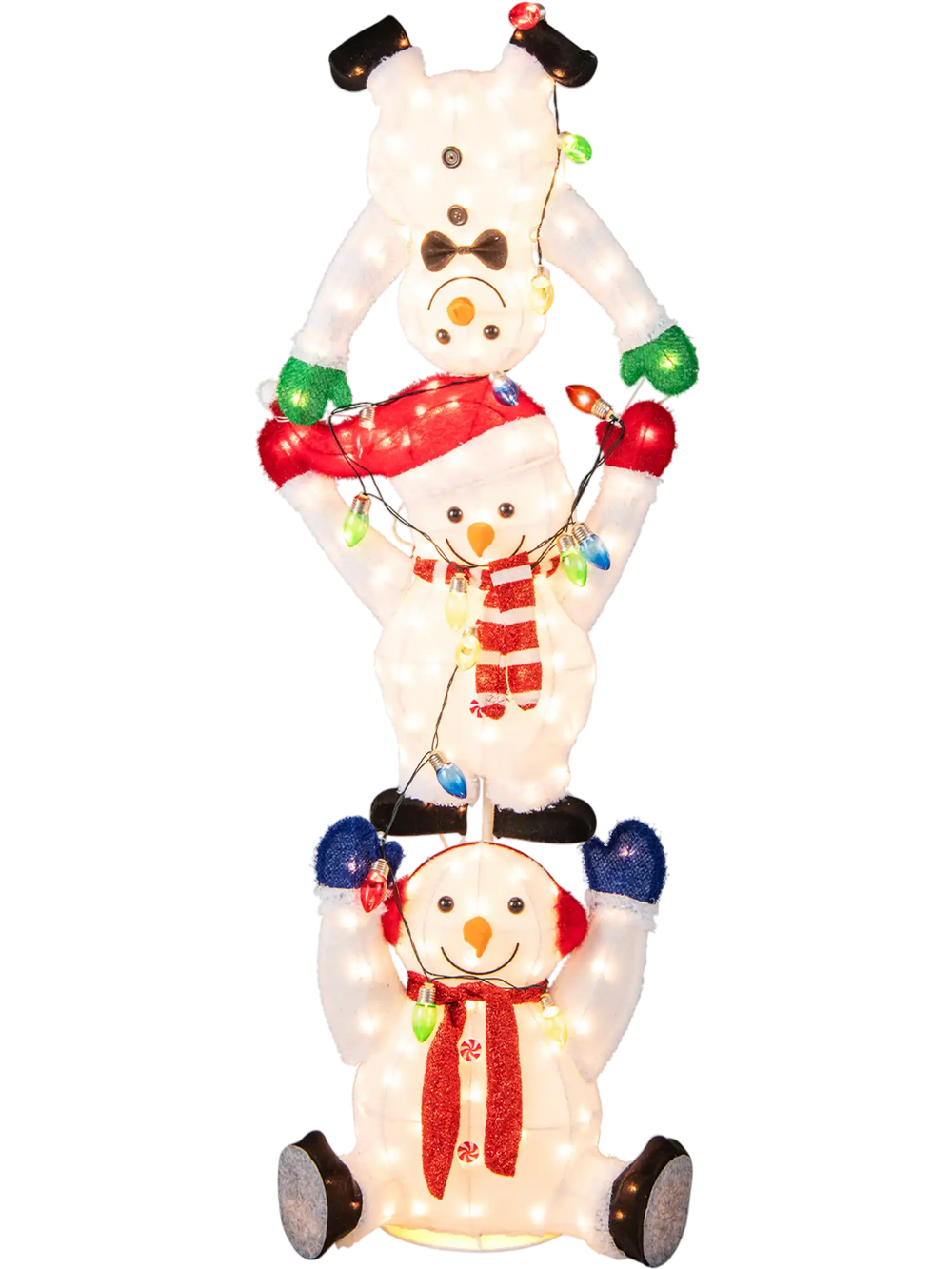 5.6 Feet Lighted Stacked Snowmen Christmas Decoration