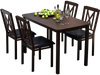 5-piece dining table set featuring a solid rubber wood frame and upholstered chairs, ideal for elegant dining spaces.