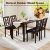 5-piece dining table set featuring a solid rubber wood frame and padded PU leather seats, perfect for elegant dining.