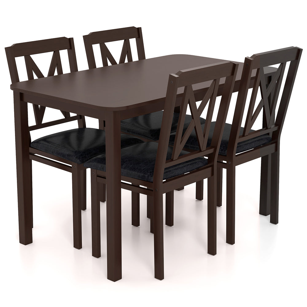 Stylish dining chairs with padded PU leather seats and ergonomic backrests, designed for comfort and elegance in dining.