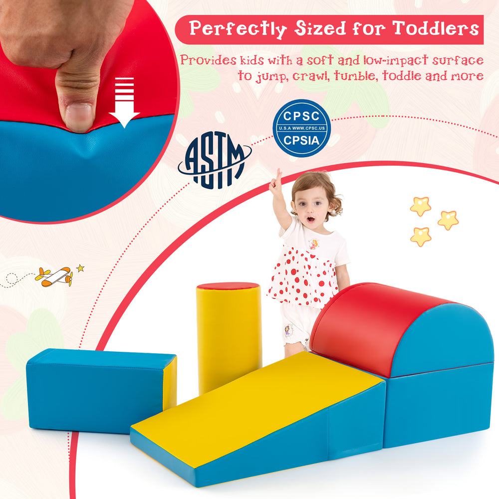 Colorful 5-piece kids climb and crawl playset with soft foam blocks, promoting motor skills and balance for toddlers.