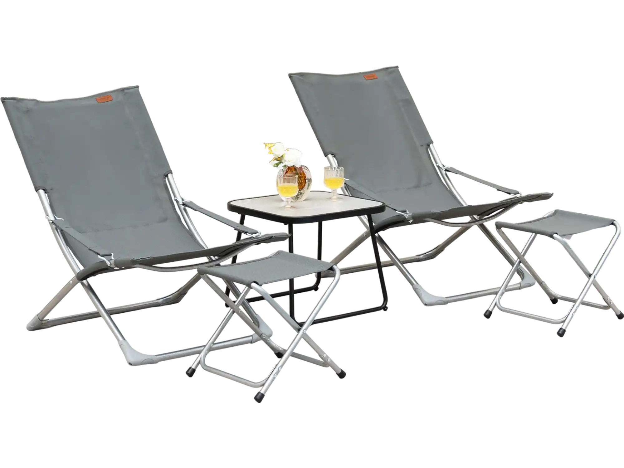 Costway 5-Piece Patio Sling Chair Set Folding Lounge Chairs w/ Footrests & Coffee Table Gray 48659317 New