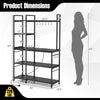 5-Tier black bakers rack with power outlets, adjustable shelves, and 10 S-shaped hooks for versatile kitchen storage.