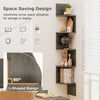 5-tier corner shelf in oak finish, featuring L-shaped design for efficient corner space utilization and stylish display.