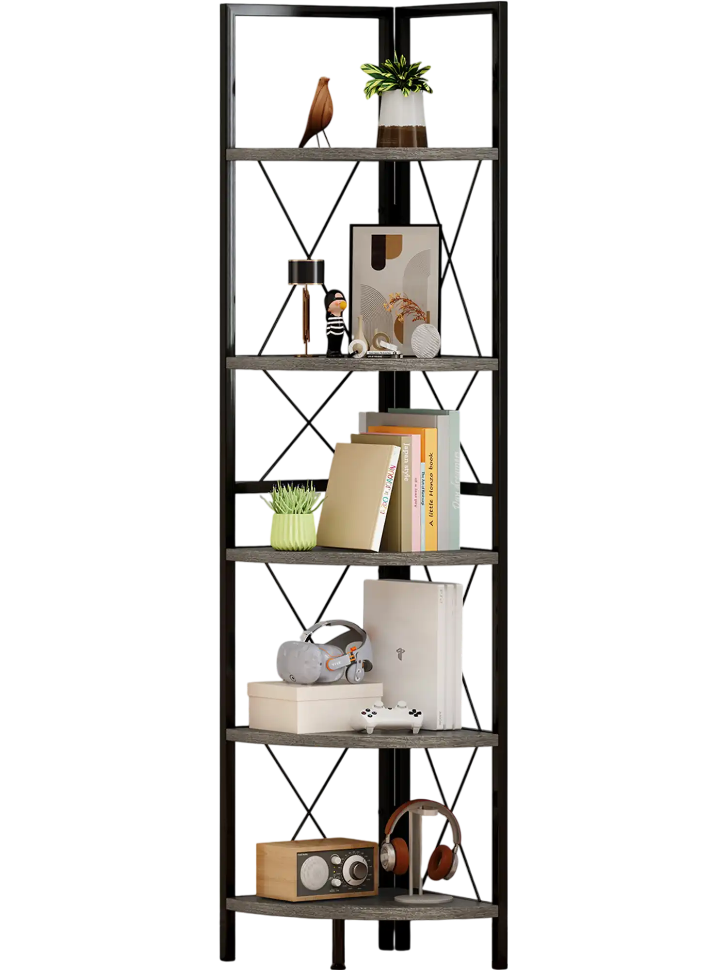 Costway 5-Tier Freestanding Corner Bookshelf Storage Rack 63