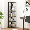 5-tier freestanding corner shelf in oak with metal frame, ideal for storage and display in any room.