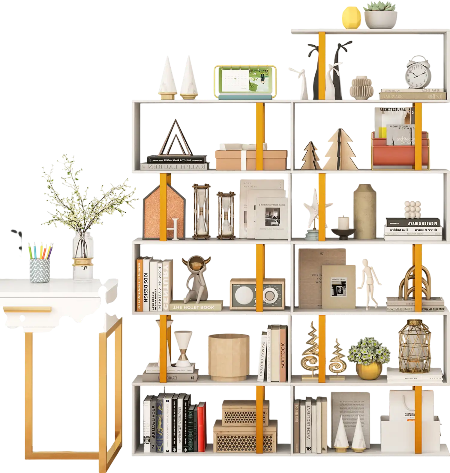 Costway 5-Tier Geometric Bookcase Metal Frame Anti-Tipping Kits 692547318 New