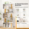 5-tier S-shaped geometric bookcase with a metal frame, ideal for books and decorations in modern living spaces.