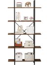 5-tier vintage industrial bookcase with rustic brown shelves and metal frame, ideal for living room or study storage.