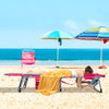 Rose red 5-position outdoor folding chaise lounge chair with adjustable footrest, perfect for beach relaxation.