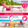 5-position outdoor folding chaise lounge chair in rose red, featuring a removable foam pillow and adjustable footrest.