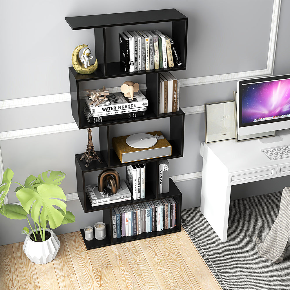 5-Tier Bookshelf with Anti-Toppling Device for Living Room Home Office-Black - Gallery View 1 of 10