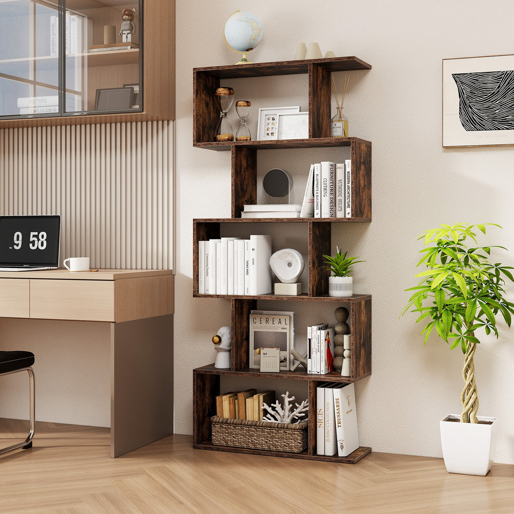 5-Tier Bookshelf with Anti-Toppling Device for Living Room Home Office-Rustic Brown - Gallery View 1 of 8