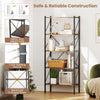 5-tier rustic brown bookshelf with heavy-duty metal frame and anti-toppling devices, ideal for living room or study.