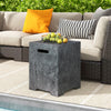 Outdoor gas tank storage cover table in dark gray magnesium oxide, doubles as a side table for convenience.