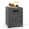 Stylish propane tank cover table in dark gray, made of magnesium oxide, doubles as a side table for outdoor use.