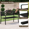 Curved armrests and contoured seat of the 50.5-inch black patio bench, ideal for backyard relaxation for 2-3 people.