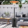 50000 BTU propane patio heater with round table design, black, providing 360° heat coverage for outdoor gatherings.