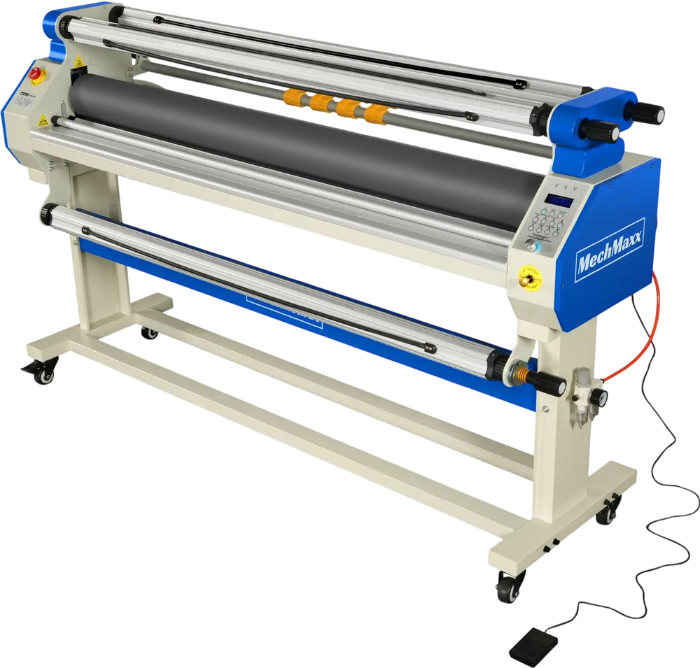 65" Wide Format Full-Auto Cold & Heat Assisted Pneumatic Laminator Machine with 4 Trimmers, Max Speed 40ft/min, 63" Max Width, 1.1" Max Thickness, Infrared Heating, Digital Control Pneumatic Roller Lifting (Requires Air Compressor, Not Included) 1700-B1
