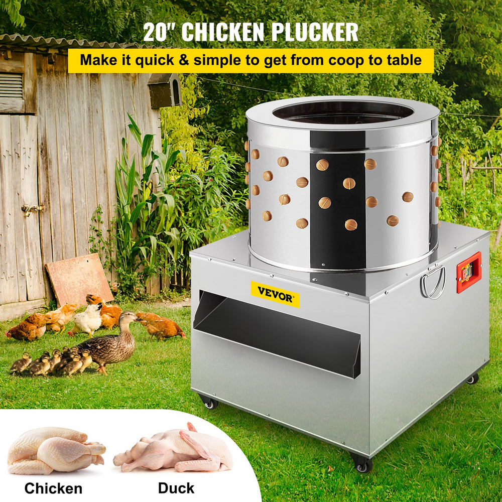 Vevor Chicken Plucker 20" Stainless Steel Drum With 106 Soft Fingers 120V 1500W New