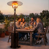 Patio propane gas heater with stainless steel burner providing 50,000 BTU heat, ideal for outdoor gatherings and warmth.