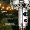 Close-up of the press-and-twist ignition on the 50,000 BTU patio propane gas heater with stainless steel burner.