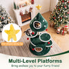 Christmas tree-shaped cat tree with multi-level platforms, two condos, and sisal scratching post for feline fun.