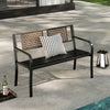 Black 50-inch outdoor metal garden bench with rattan-like backrest, perfect for 2-3 people, ideal for poolside or.
