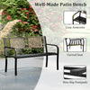 50-inch outdoor metal garden bench with rattan-like backrest, ergonomic curved seat, and anti-slip footpads for.