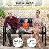 50-inch black patio metal bench with mosaic backrest, seating 2-3 people, ideal for backyard or garden relaxation.