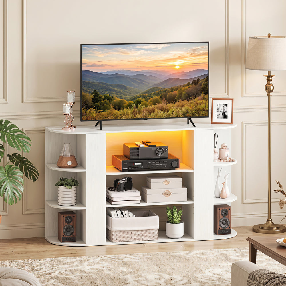 50 Inch TV Stand for 55 Inch TV with RGB Lights Entertainment Center with Adjustable and Removable Shelf-White - Gallery View 1 of 11