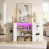 White 50-inch TV stand featuring RGB lighting, side storage shelves, and an adjustable shelf for versatile organization.