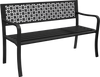 Black 50-inch garden bench with patterned backrest and curved armrests, perfect for outdoor spaces.
