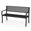 Black 50-inch garden bench with patterned backrest and curved armrests, ideal for 2-3 people in outdoor spaces.