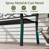 Close-up of the sturdy black metal legs of the 50-inch outdoor garden bench, featuring a floral design for stylish.