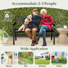 50-inch black outdoor garden bench with floral design, supports 2-3 people, ideal for patio or backyard use.