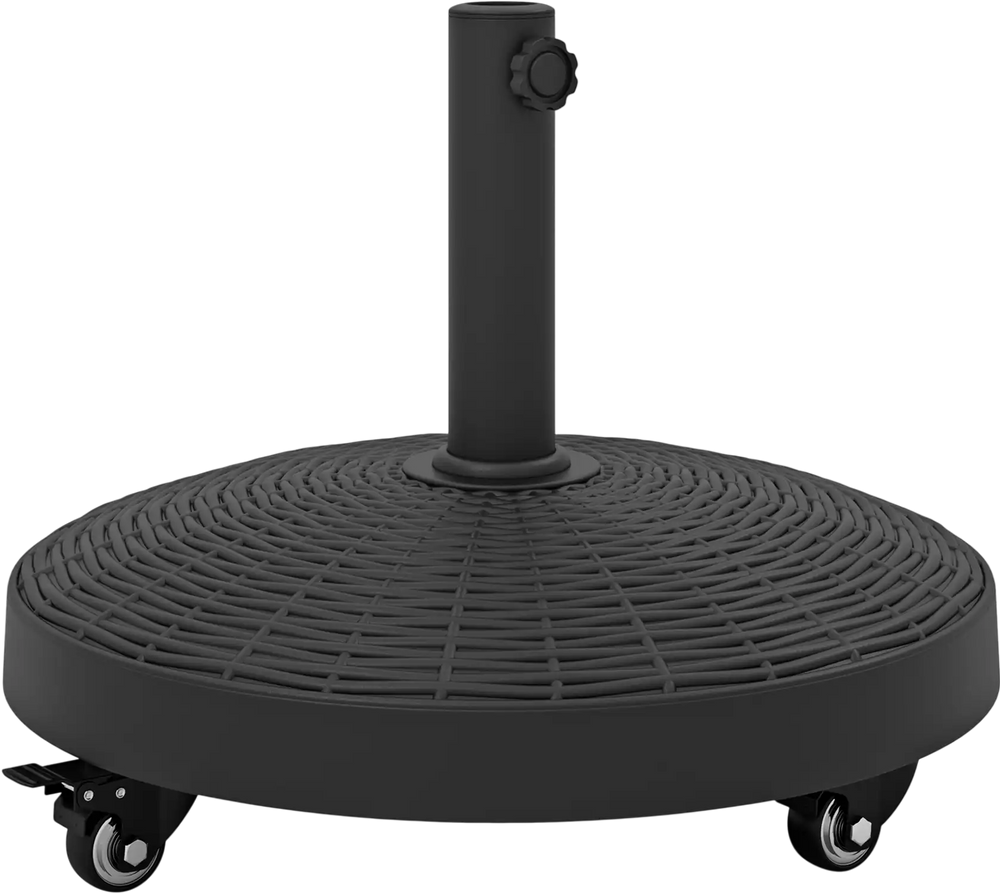 50 LBS Patio Wicker Style Resin Umbrella Base Stand Heavy Duty with Wheels