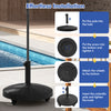 Patio wicker style resin umbrella base stand with wheels, 50 lbs heavy duty for strong support and easy movement.