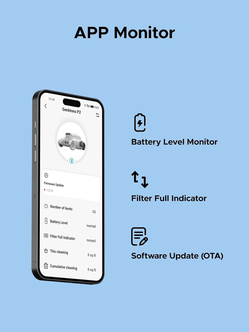 Genkinno P2 Cordless Robotic Pool Cleaner with App Monitoring New