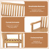 Curved armrests and breathable backrest of the 51-inch teak outdoor porch bench for ergonomic comfort and support.