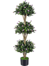 Artificial 51" triple ball boxwood topiary tree with 59 purple blossoms, perfect for enhancing indoor and outdoor.