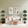 51" artificial triple ball boxwood topiary tree with 59 purple blossoms, perfect for enhancing living room decor.
