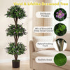 Artificial 51" triple ball boxwood topiary tree with 59 purple flowers, realistic trunk, and vibrant green leaves for.