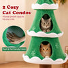 Christmas tree cat tree featuring two cozy condos, plush fabric, and a scratching post for pet-friendly holiday fun.