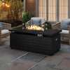 Black 51-inch propane fire pit table with tempered glass wind guard, perfect for enhancing warmth and ambience on your patio.