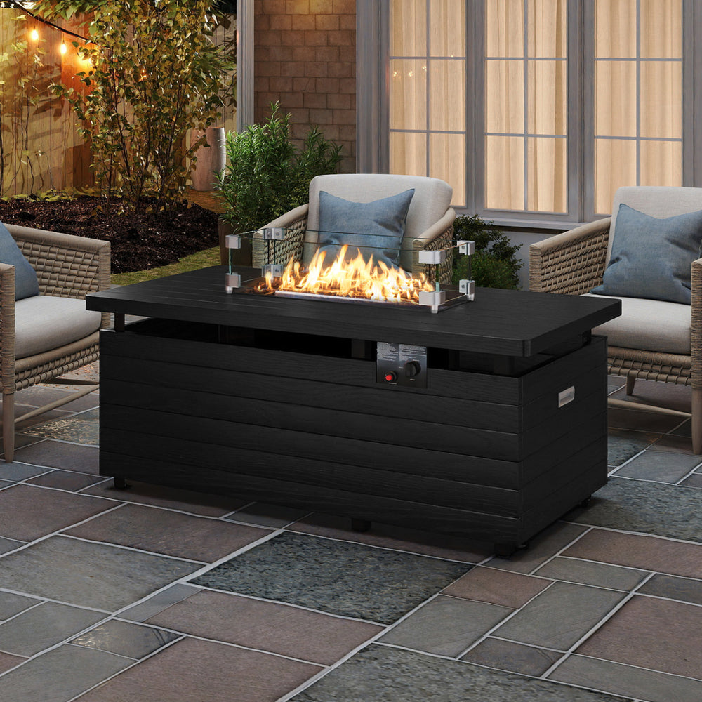51 Inch Propane Fire Pit Table 50000 BTU Gas Firepit with Removable Lid and Tempered Glass Wind Guard for Patio-Black - Gallery View 1 of 10